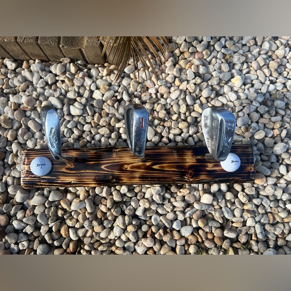 Up-cycled Homemade handmade golf iron coat/hat rack.